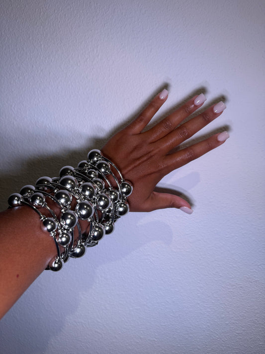 Chrome Sphere Stack Bracelets